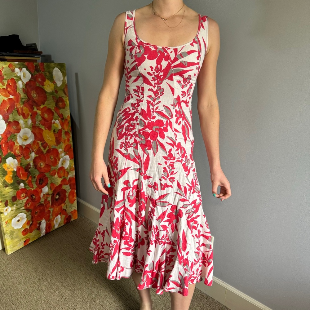 Monsoon Long Floral Linen Dress